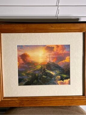 Sunlit Cross Hill Art Print in White Mat - Multicolor